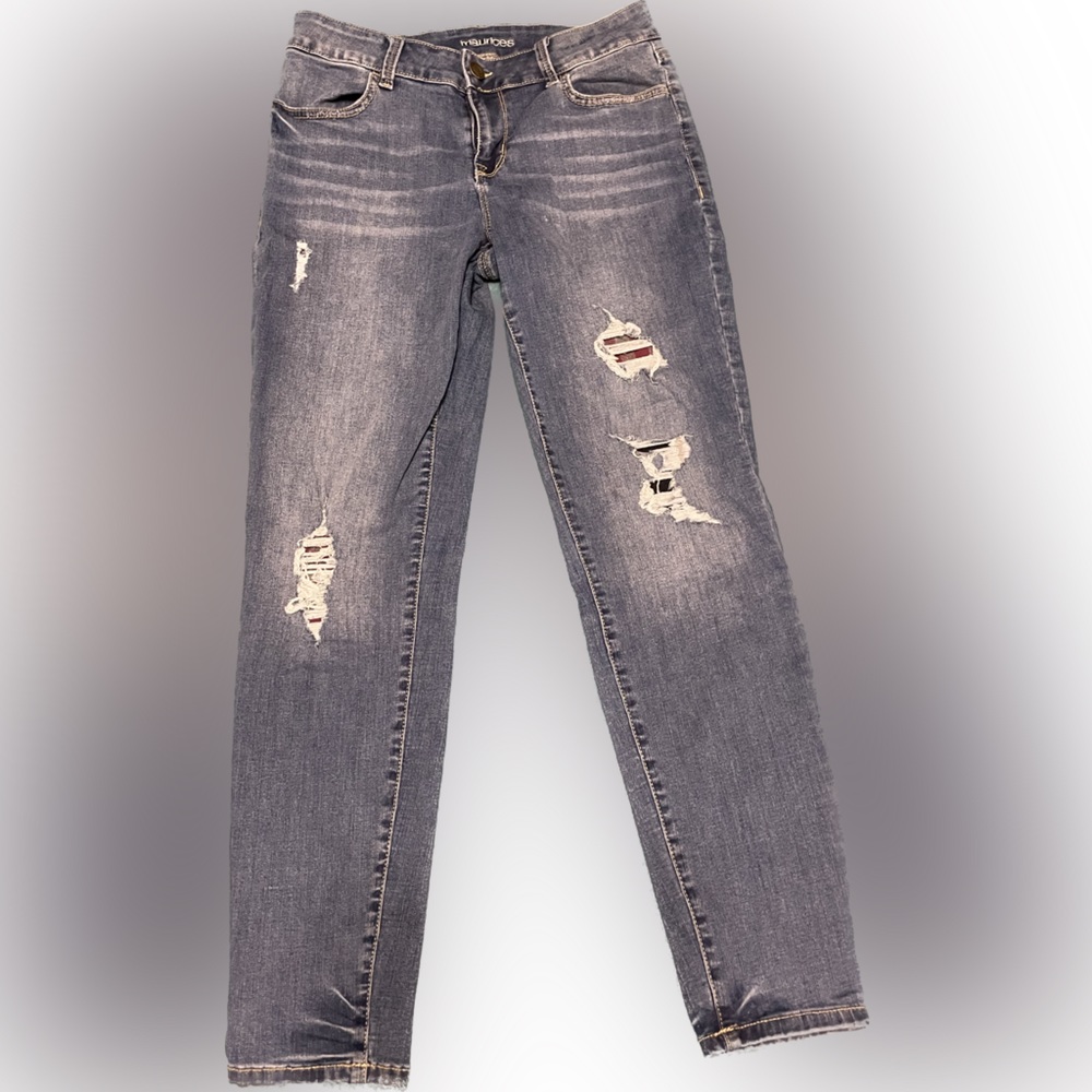 Maurice’s Plaid Backed Destructed Jegging